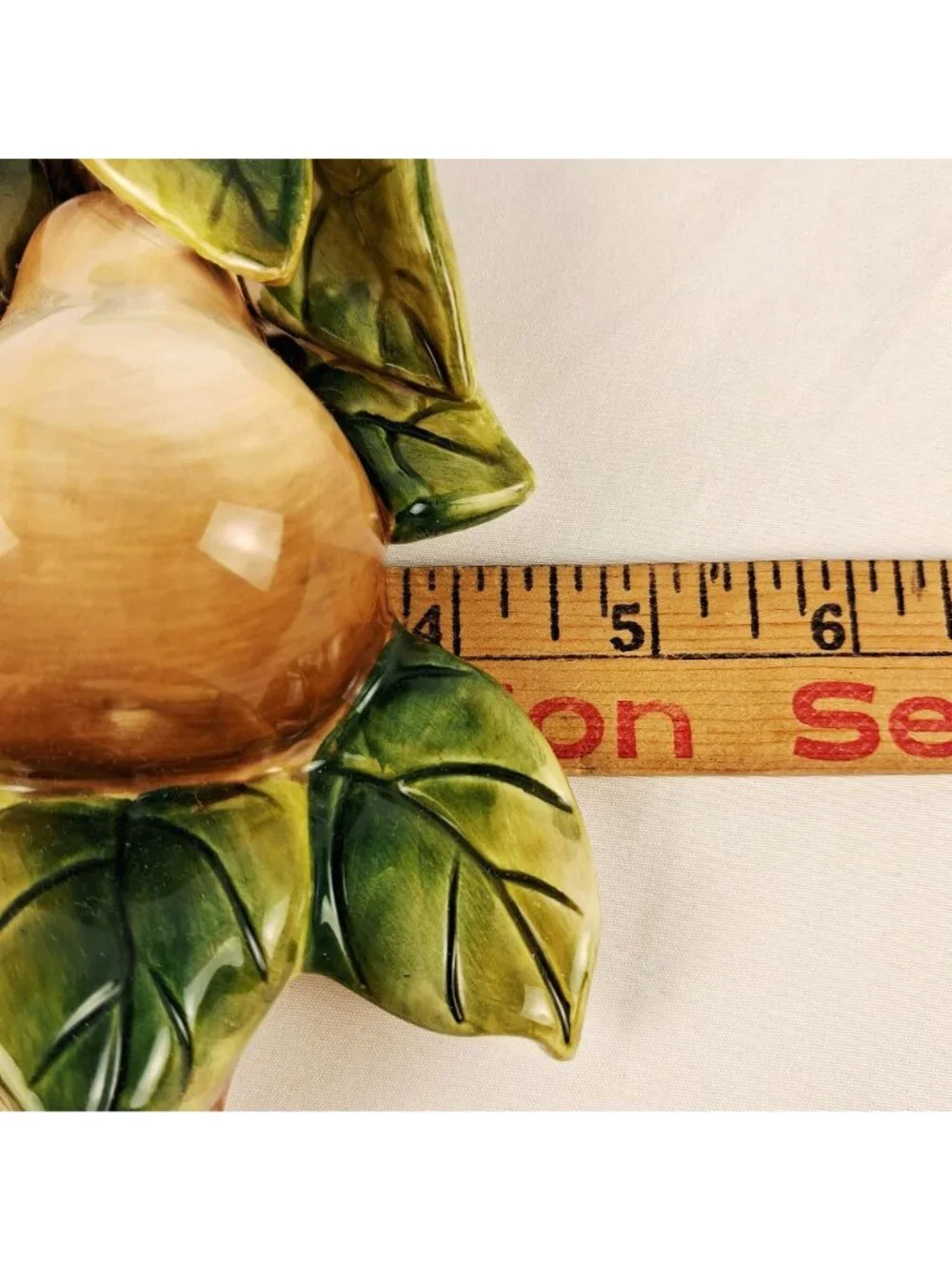 VTG 70's Home Interiors Ceramic Pear Wall Decor Green Leaves Hand-Painted Fruit